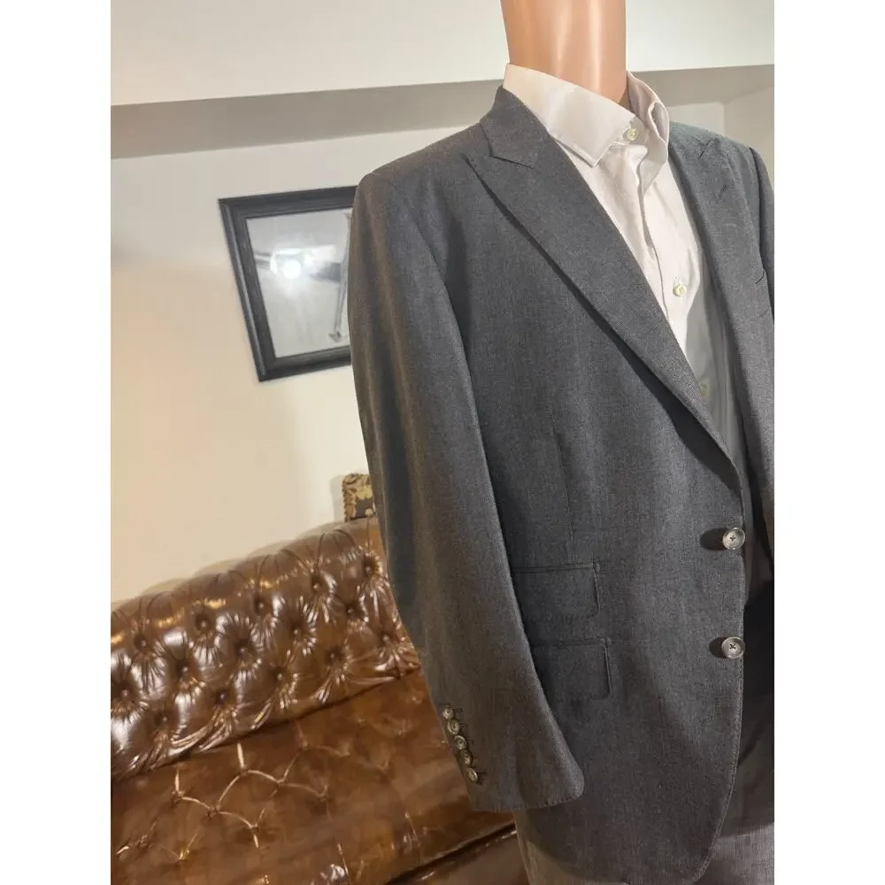 Tom Ford Houndstooth Flannel Wool Silk Peak Lapel Gray Suit 2Pc 52R 42R 37x29